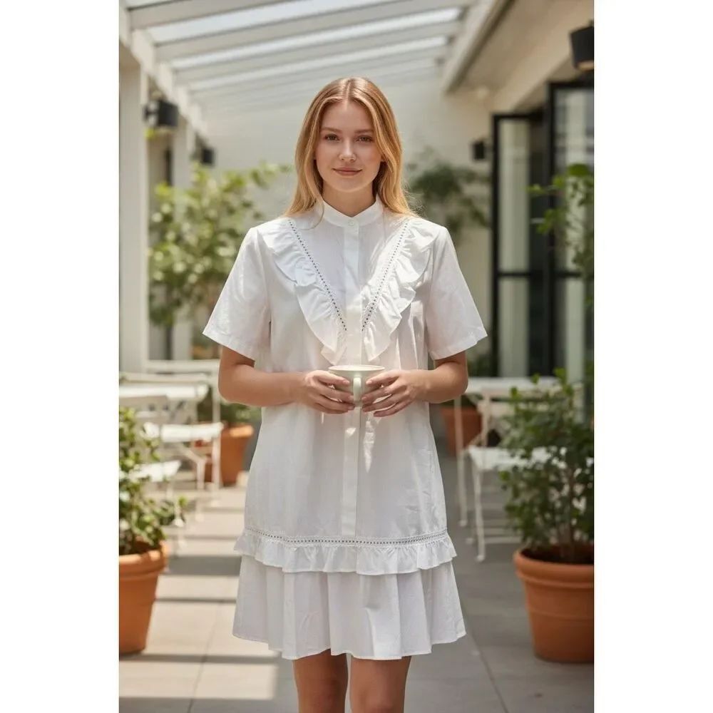 STELLA MCCARTNEY Poplin Ruffled Shirtdress NWT Size 42/8